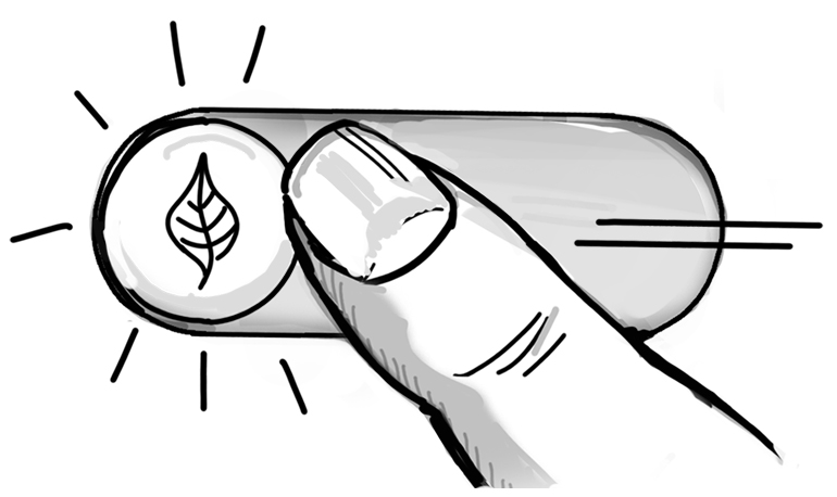 A finger on a green switch